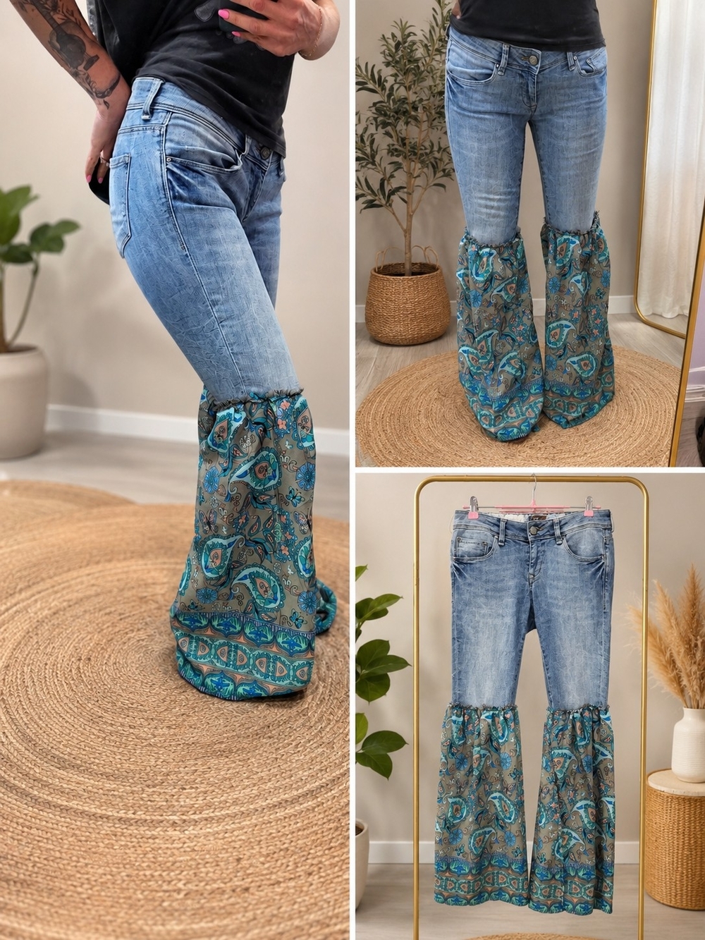 Boho Paisley Flare Jeans - Blue